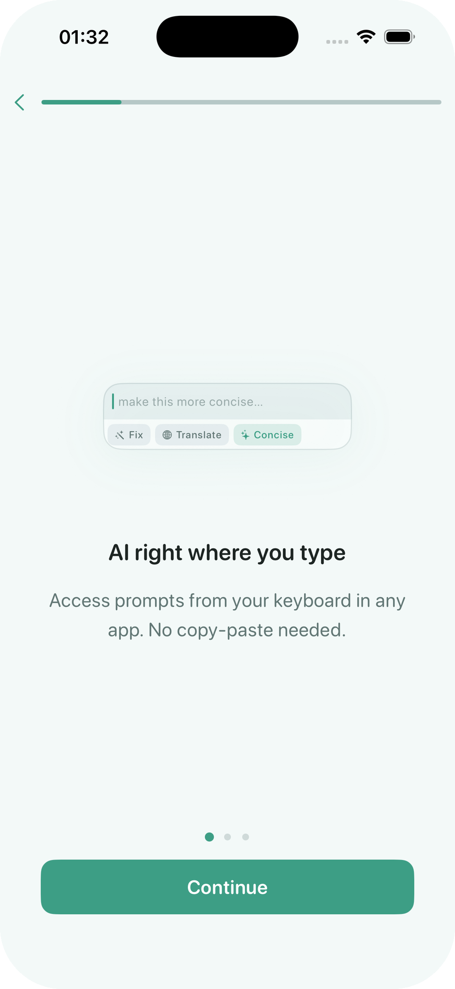 CueKey keyboard showing AI prompts